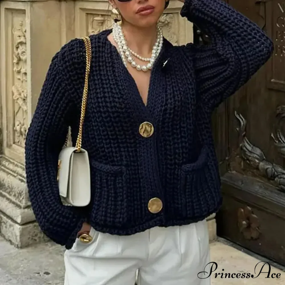 Durable Button-Up V-Neck Informal Knitted Cardigan - Image 3