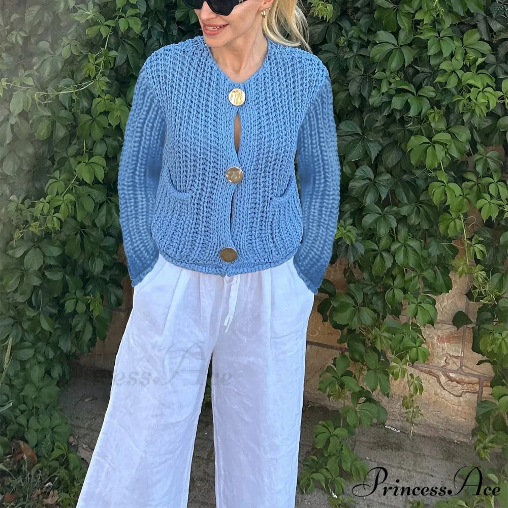 Durable Button-Up V-Neck Informal Knitted Cardigan - Image 5