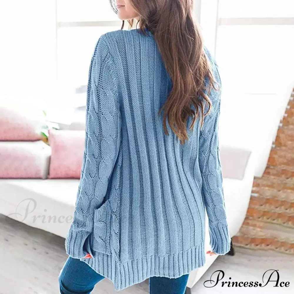 Durable Cable Knit Baggy Button Up Cardigan - Image 2