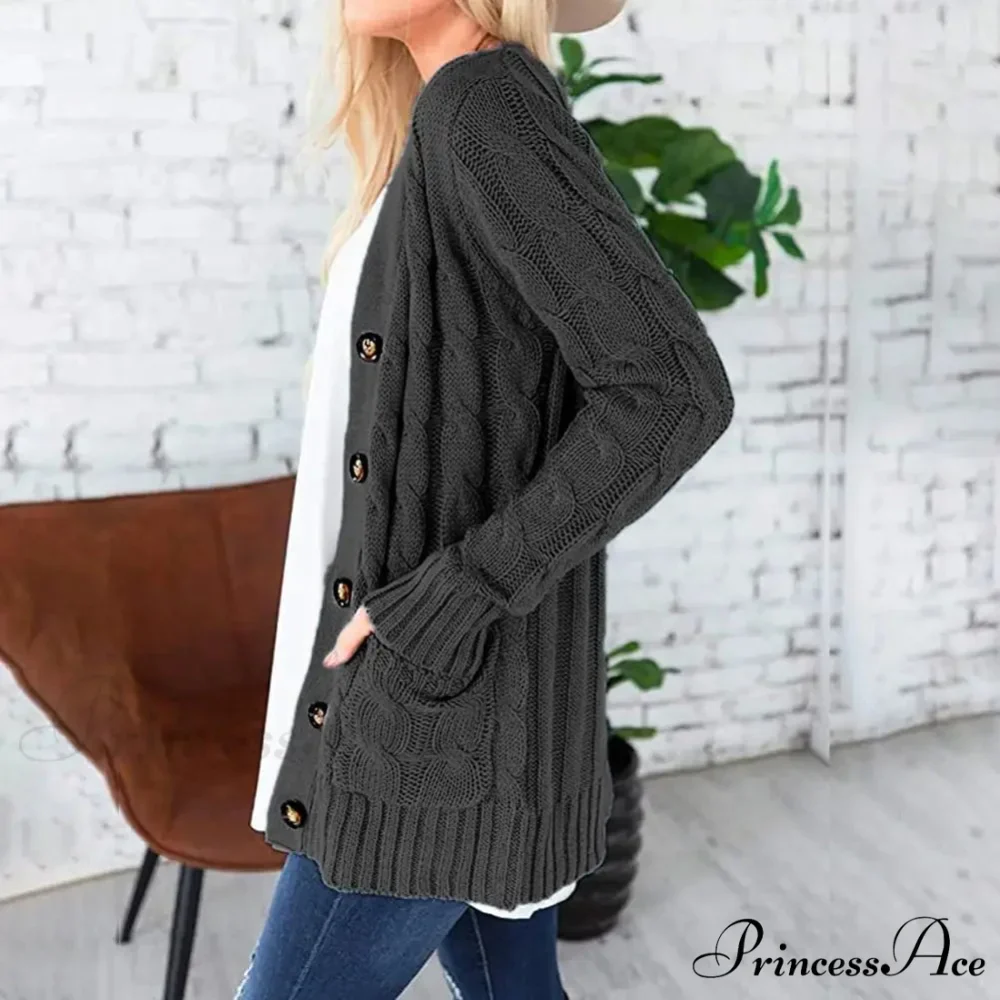 Durable Cable Knit Baggy Button Up Cardigan - Image 3