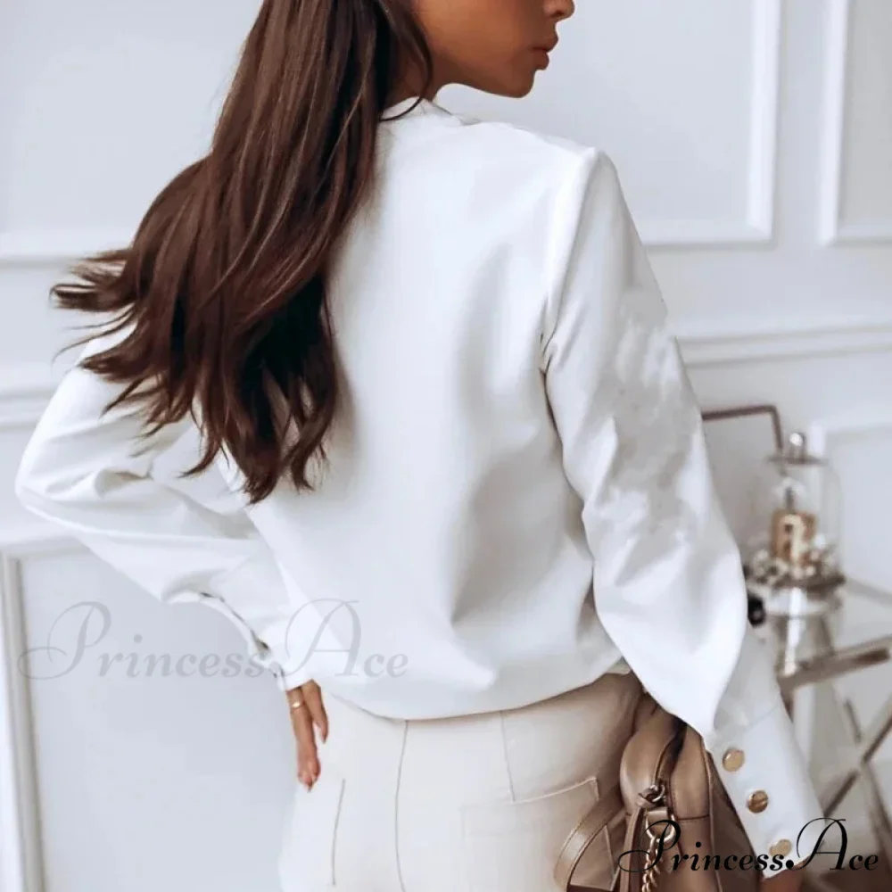 Durable Extended Sleeve Ivory Cotton Blouse - Image 3