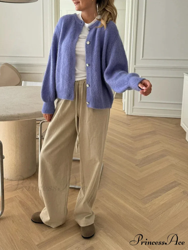 Durable Fluffy Button Up Knit Cardigan - Image 3