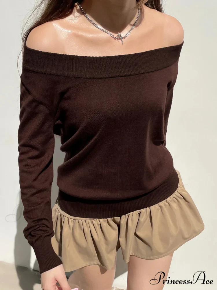 Durable Knitted Slash Neck Extended Sleeve Pullover Jumper - Image 2