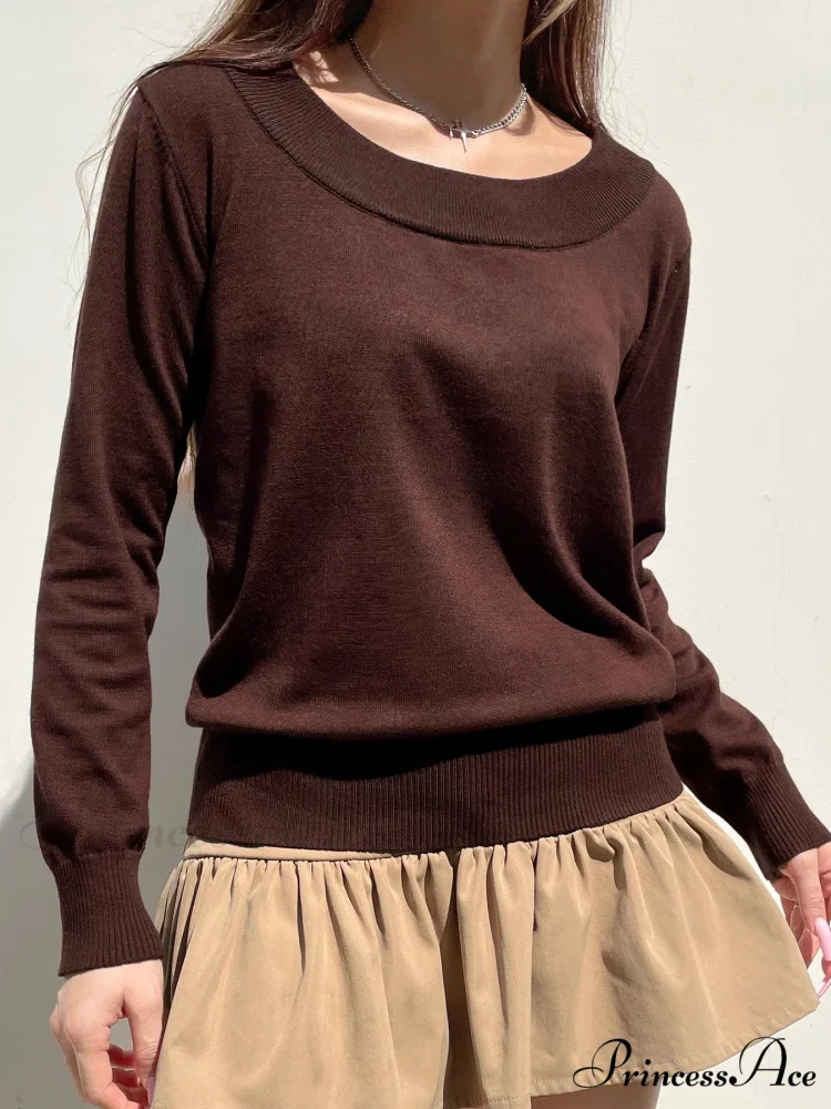 Durable Knitted Slash Neck Extended Sleeve Pullover Jumper - Image 3