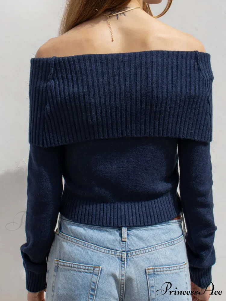 Durable Knitted Slash Neck Fundamental Long Sleeve Pullover Sweater - Image 4