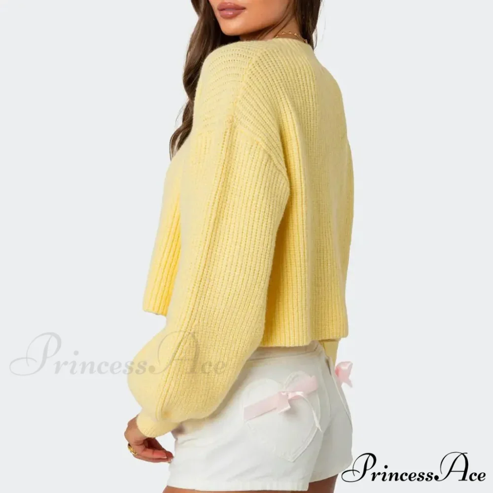 Durable Lantern Sleeve Button Down Knit Cardigan - Image 2