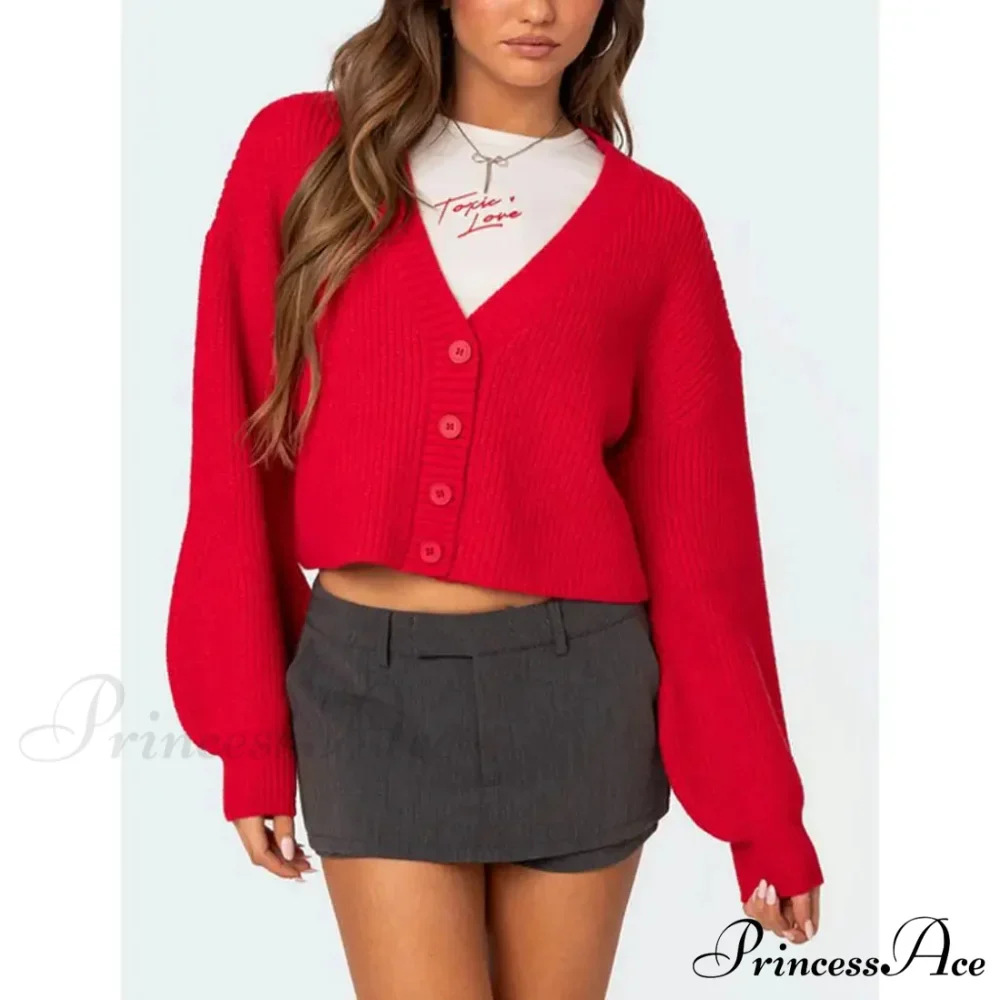 Durable Lantern Sleeve Button Down Knit Cardigan - Image 3