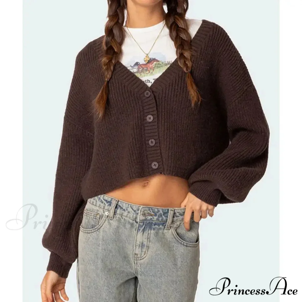Durable Lantern Sleeve Button Down Knit Cardigan - Image 5