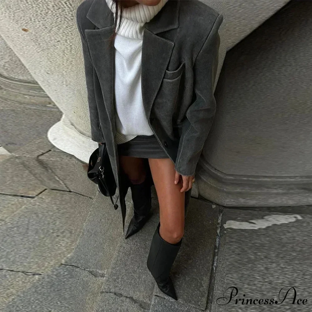 Durable Leather Collar Single-Button Overcoat - Image 4