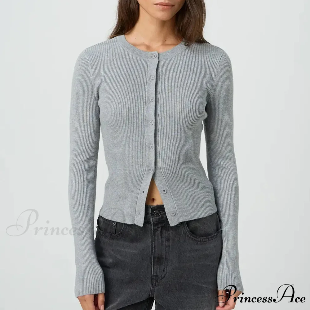 Durable Ridged Button Up Trim Knit Cardigan - Image 6