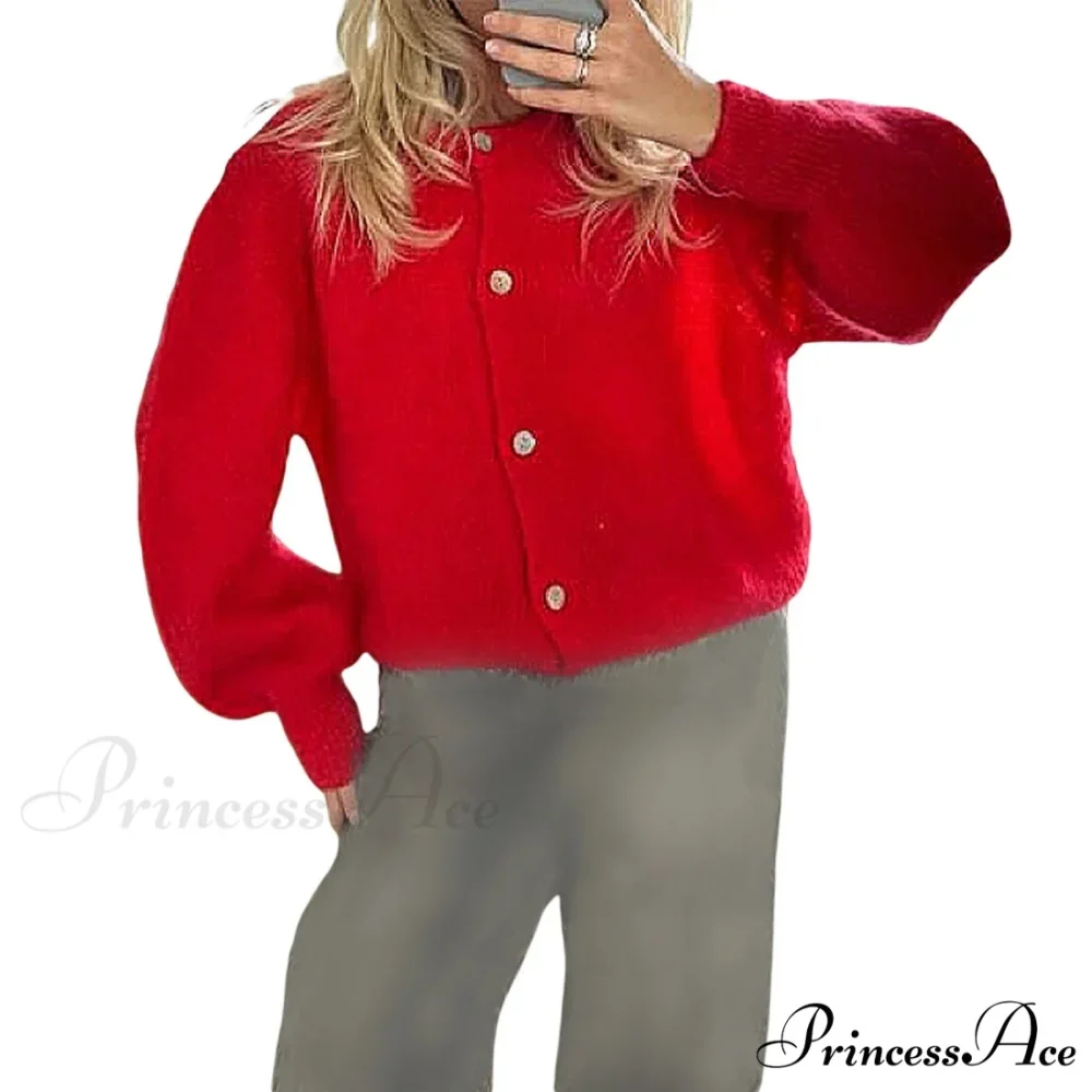 Durable Round-neck Short Knitted Cardigan - Image 17