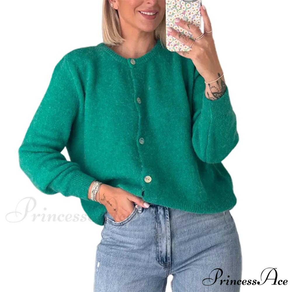 Durable Round-neck Short Knitted Cardigan - Image 18