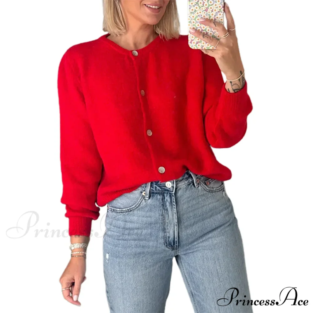 Durable Round-neck Short Knitted Cardigan - Image 19