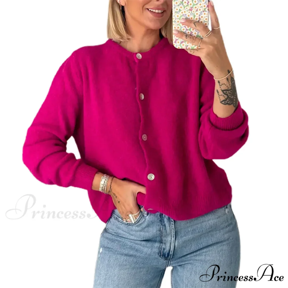 Durable Round-neck Short Knitted Cardigan - Image 21