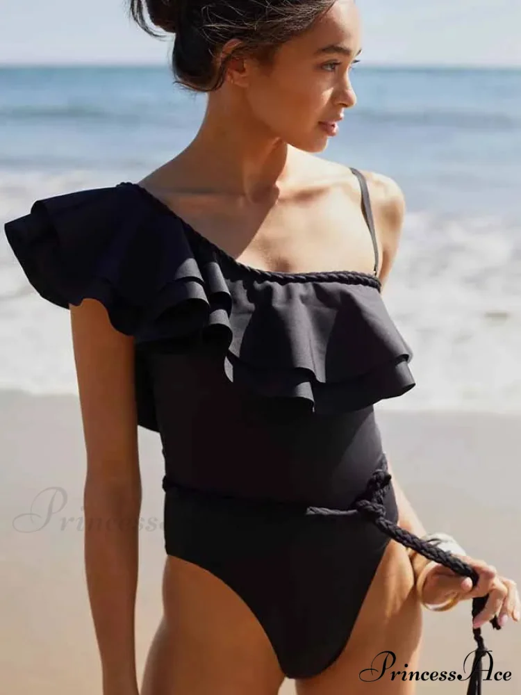 Durable Single-Shoulder Frill Swimsuit One Piece - Image 3