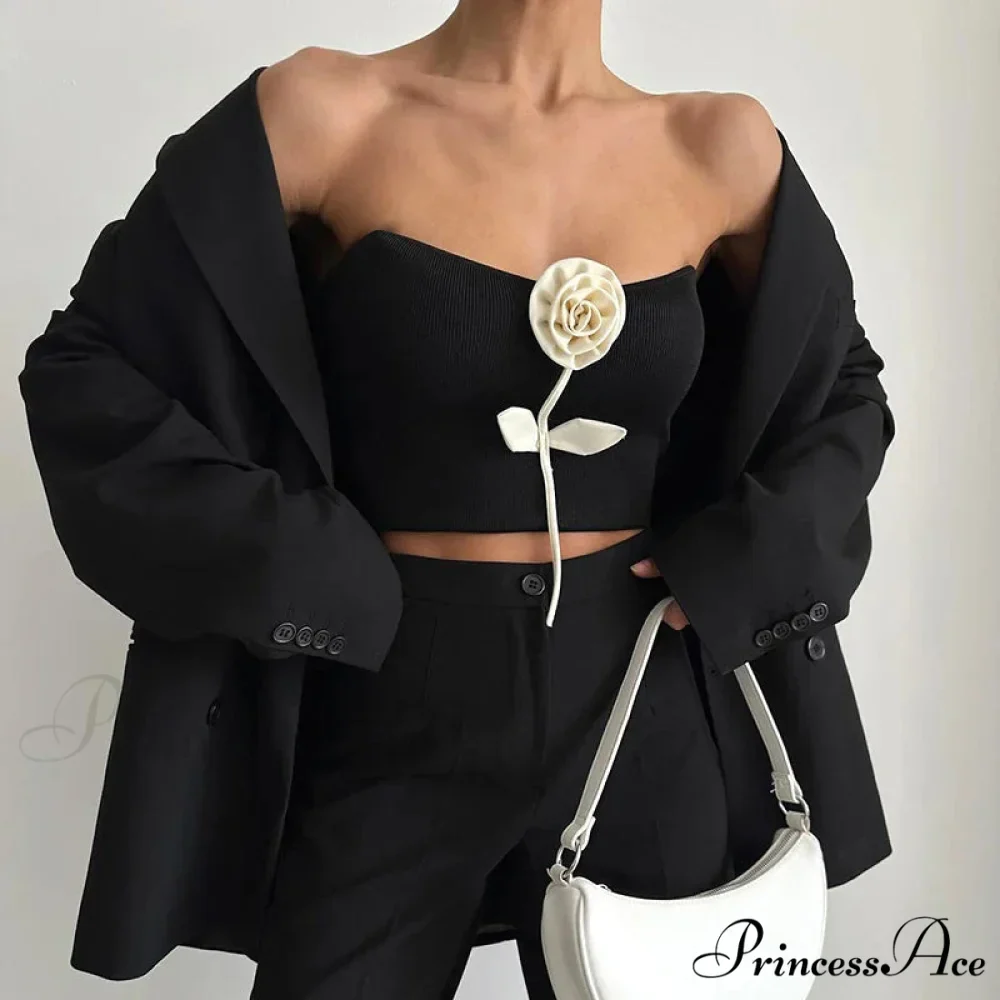 Durable Sophisticated Sleeveless Bandeau Informal Blossom Tube Crop Top - Image 2