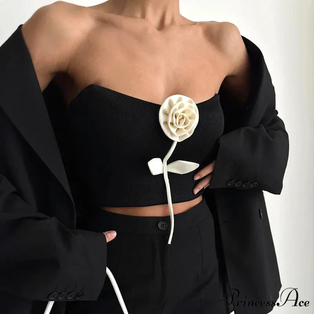 Durable Sophisticated Sleeveless Bandeau Informal Blossom Tube Crop Top - Image 3