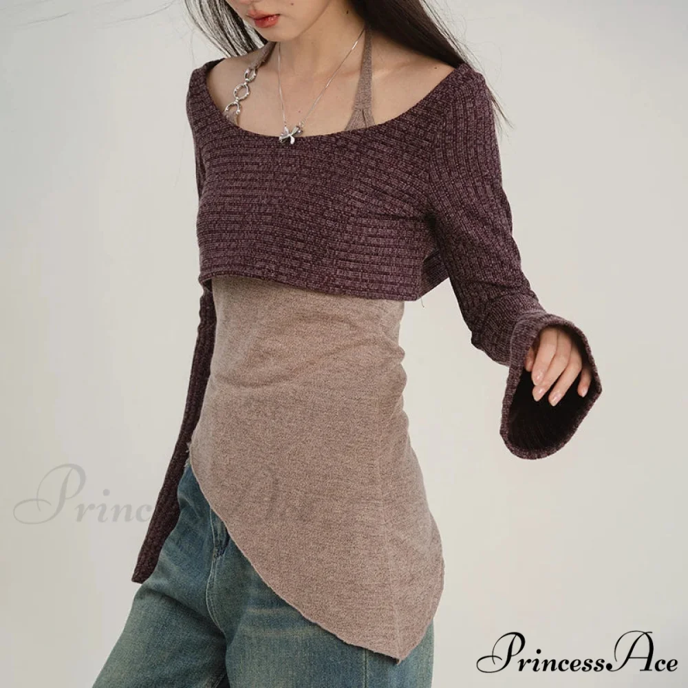 Durable Tank Fasten-Up Halter Open-Back Long Sleeve Knit Top - Image 4