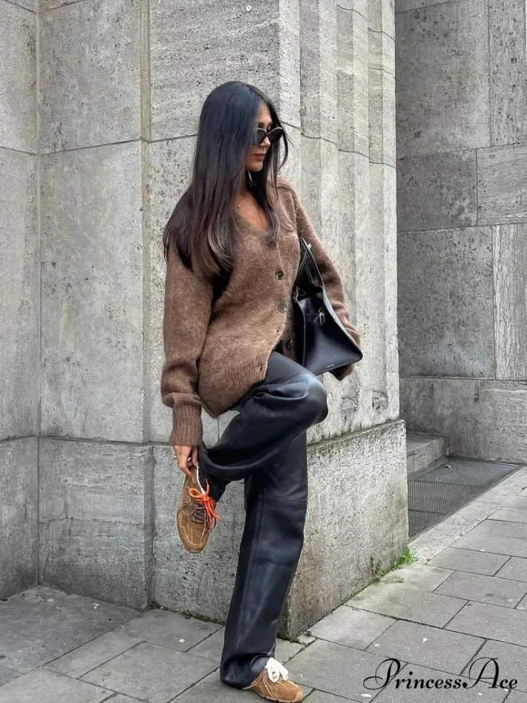Durable V-neck Mohair Baggy Cardigan - Image 2