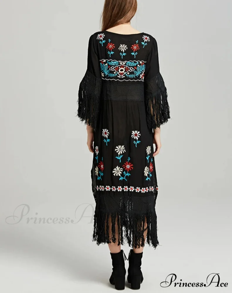 Eclectic Ebony Cotton Flower Stitch Dress - Image 2