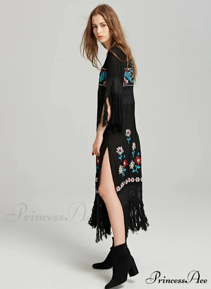 Eclectic Ebony Cotton Flower Stitch Dress - Image 3
