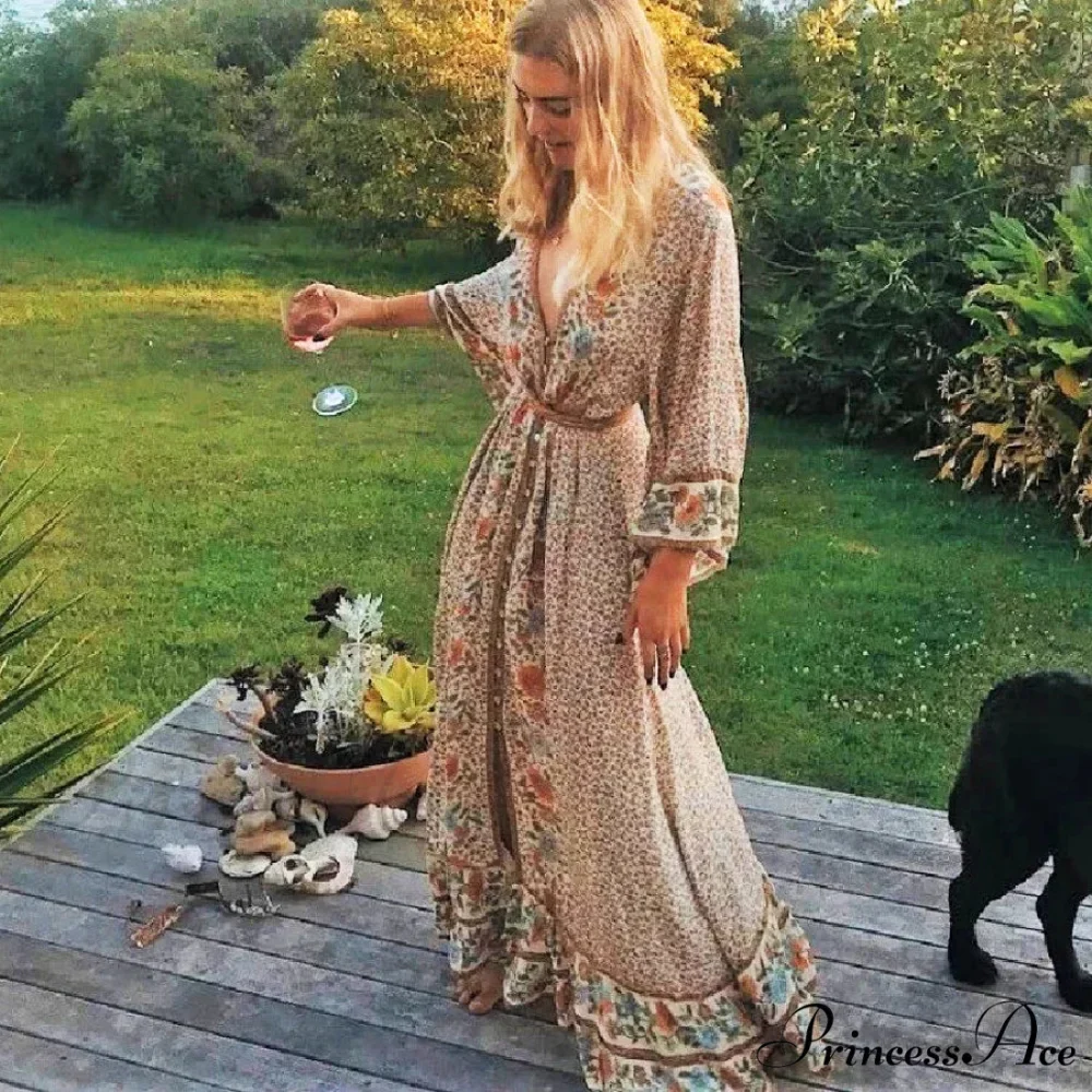 Eclectic Flower Pattern Long Dress - Image 2