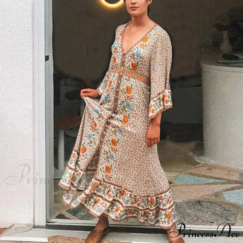Eclectic Flower Pattern Long Dress - Image 3