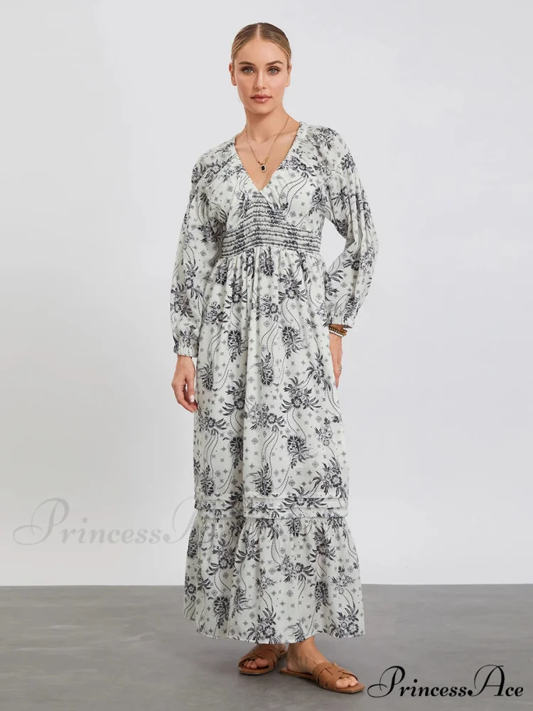 Eclectic Flower Pattern Puff Sleeve Swing Flower Dress - Image 13