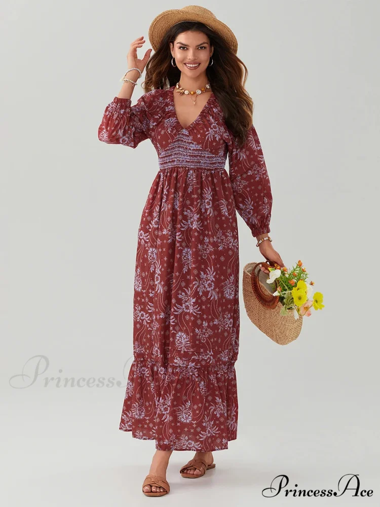 Eclectic Flower Pattern Puff Sleeve Swing Flower Dress - Image 15