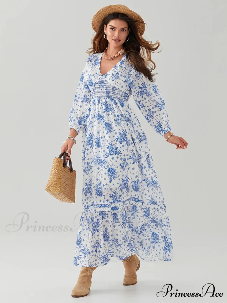 Eclectic Flower Pattern Puff Sleeve Swing Flower Dress - Image 2