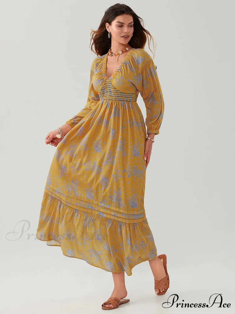 Eclectic Flower Pattern Puff Sleeve Swing Flower Dress - Image 5