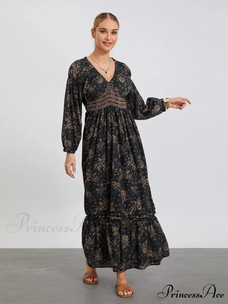 Eclectic Flower Pattern Puff Sleeve Swing Flower Dress - Image 7