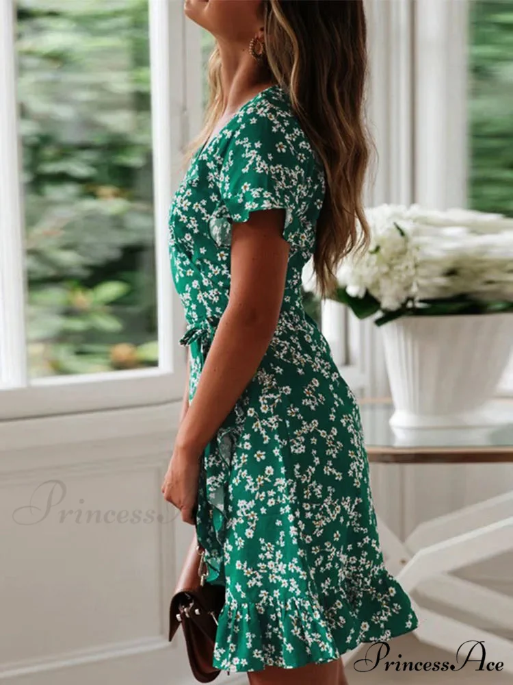 Eclectic Flowery Frills V-neck A-line Mini Floral Dress - Image 2
