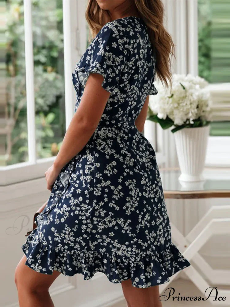 Eclectic Flowery Frills V-neck A-line Mini Floral Dress - Image 6