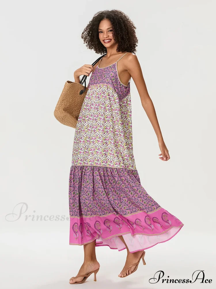 Eclectic Flowery Spaghetti Strap Gathered Floral Dress - Image 2