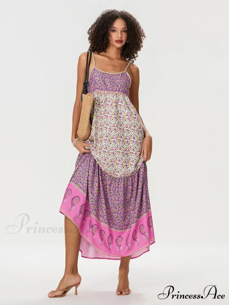 Eclectic Flowery Spaghetti Strap Gathered Floral Dress - Image 3