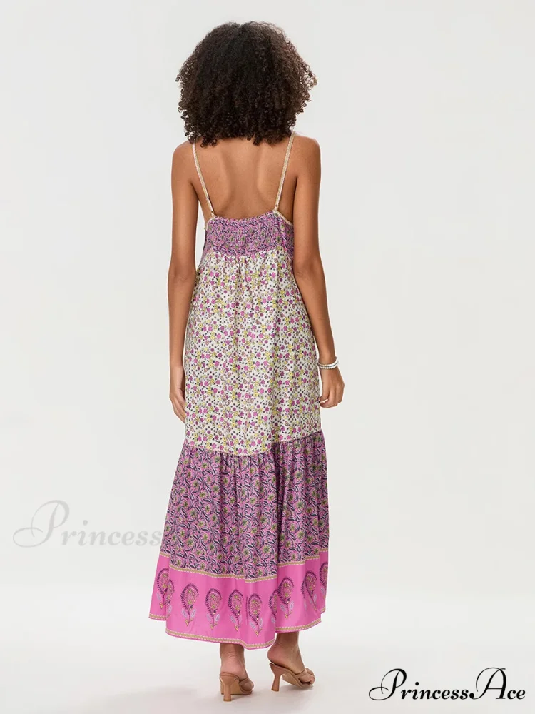 Eclectic Flowery Spaghetti Strap Gathered Floral Dress - Image 5