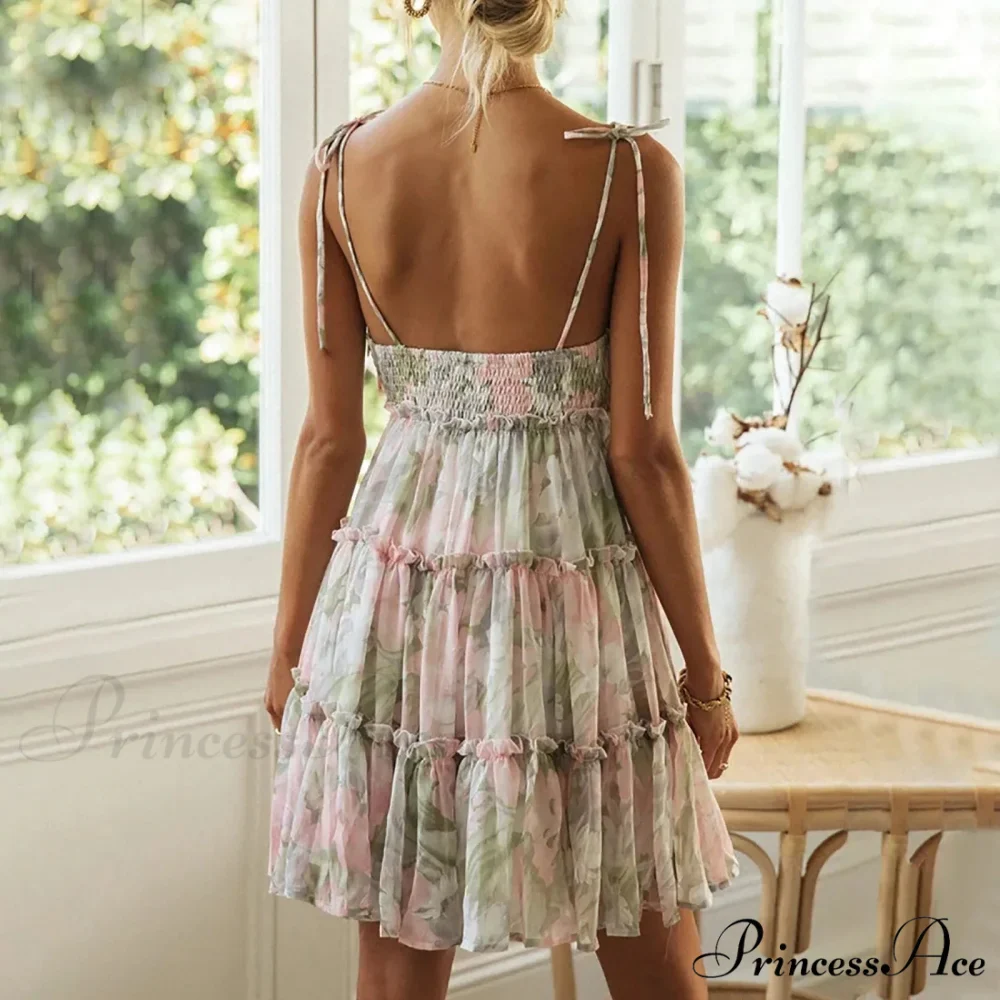 Eclectic Flowery Spaghetti Strap Informal Floral Dress - Image 2