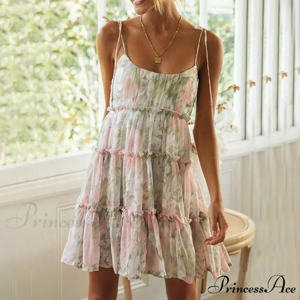 Eclectic Flowery Spaghetti Strap Informal Floral Dress - Image 5