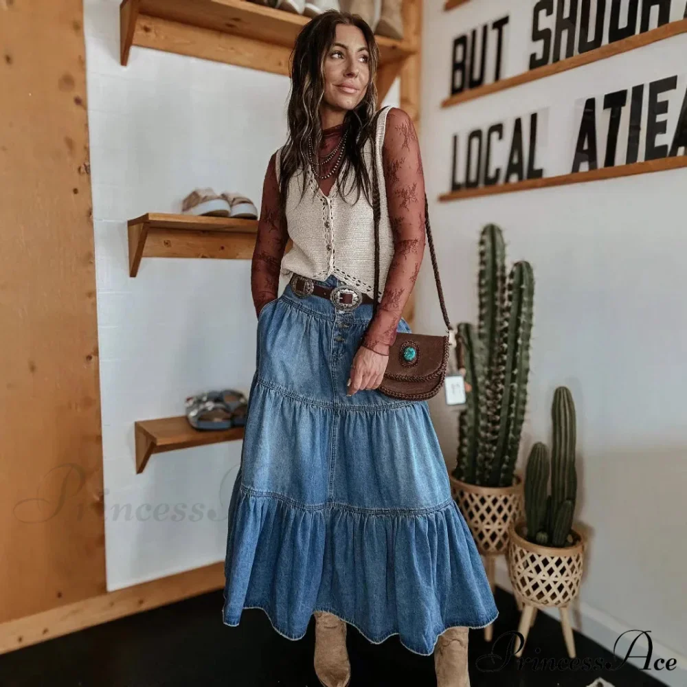 Eclectic Layered Jeans Maxi Skirt - Image 3
