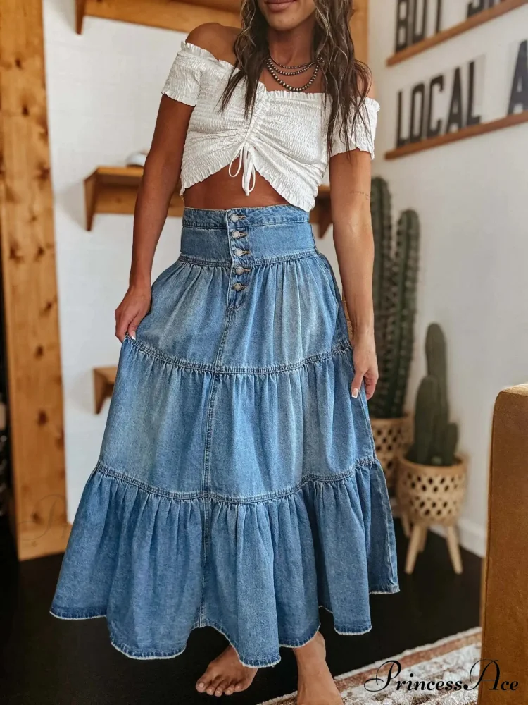 Eclectic Layered Jeans Maxi Skirt - Image 5
