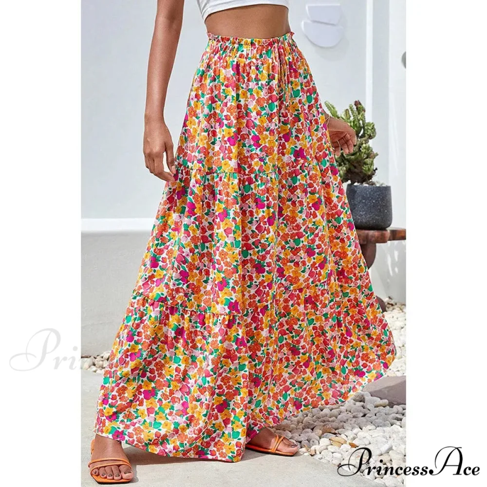 Eclectic Long Skirts Elevated Waist Vibrant Printed Relaxed A-line - Image 2