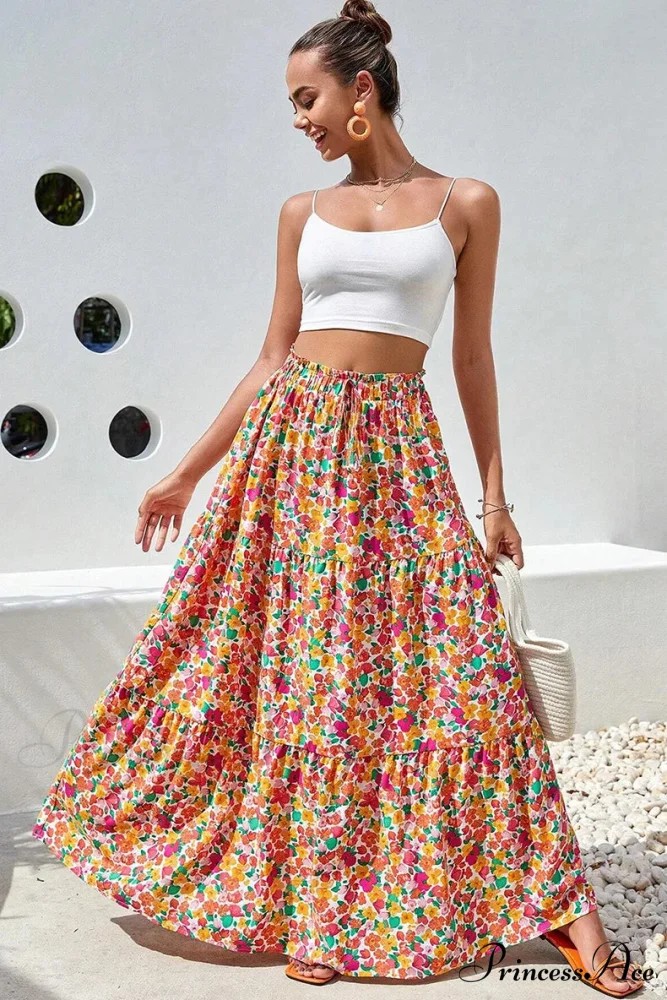 Eclectic Long Skirts Elevated Waist Vibrant Printed Relaxed A-line - Image 5