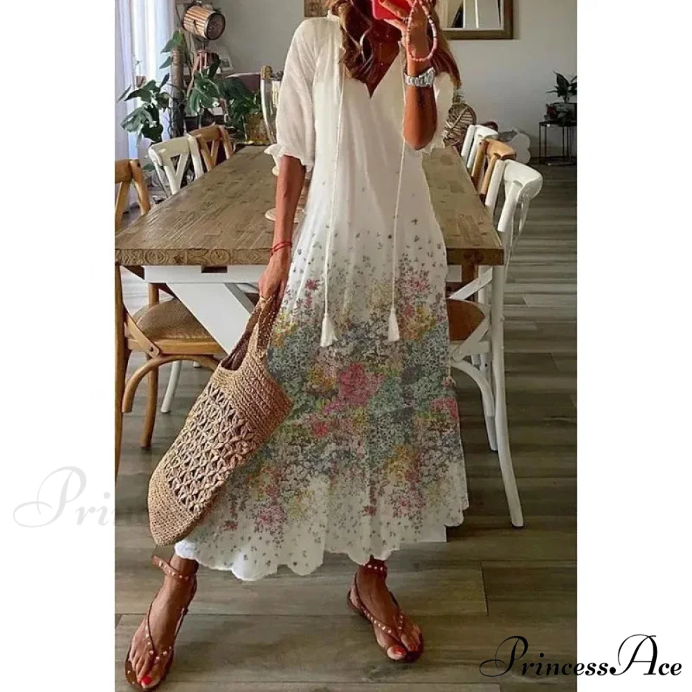 Eclectic Retro Flowery Plunging Neckline Summer Beach Dress - Image 12
