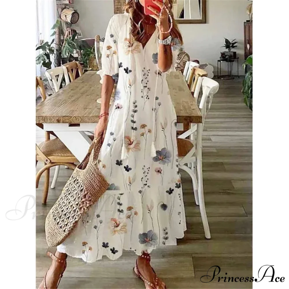 Eclectic Retro Flowery Plunging Neckline Summer Beach Dress - Image 14