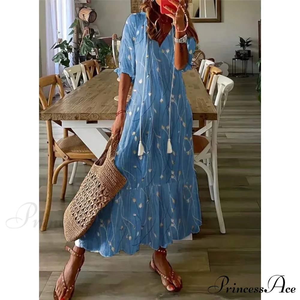 Eclectic Retro Flowery Plunging Neckline Summer Beach Dress - Image 15