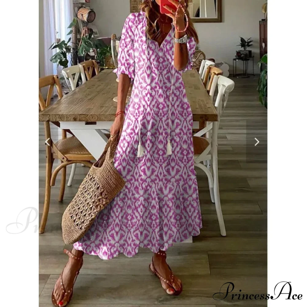 Eclectic Retro Flowery Plunging Neckline Summer Beach Dress - Image 17