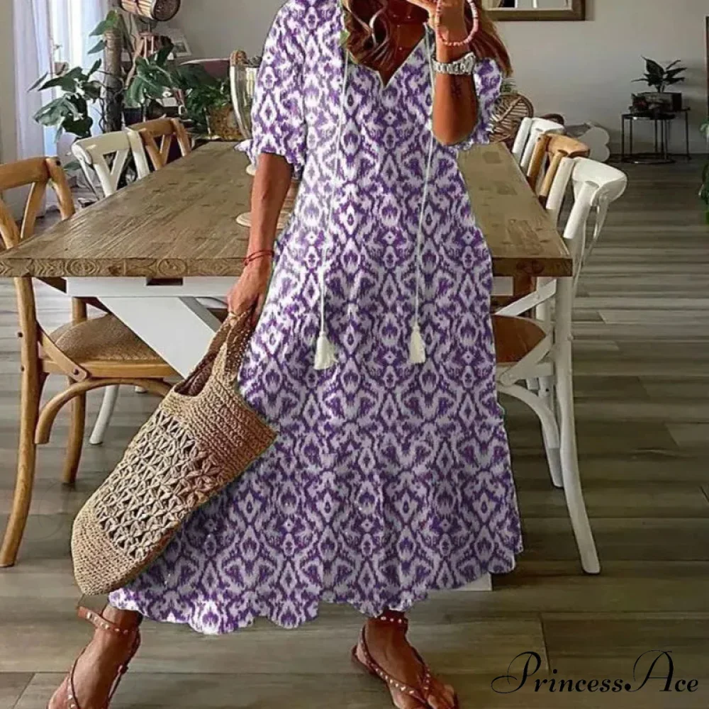 Eclectic Retro Flowery Plunging Neckline Summer Beach Dress - Image 2