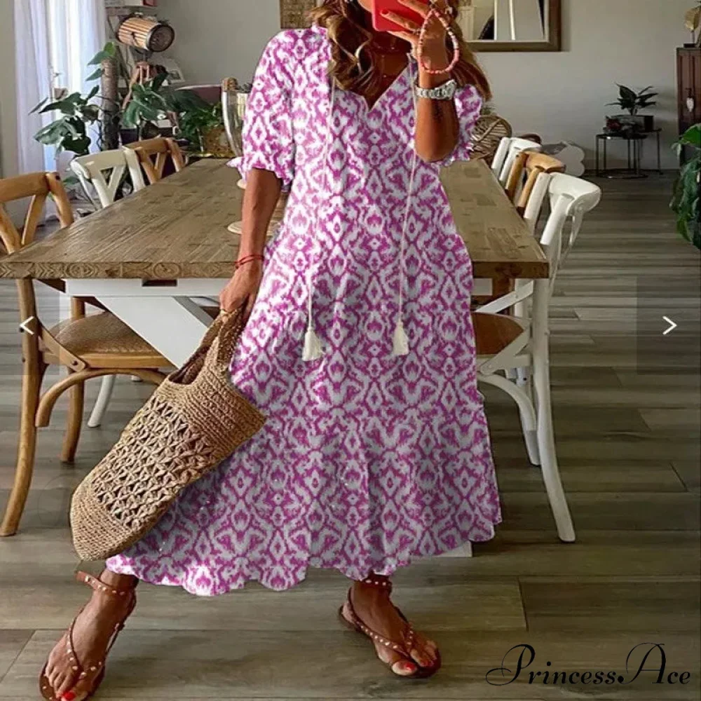 Eclectic Retro Flowery Plunging Neckline Summer Beach Dress - Image 3
