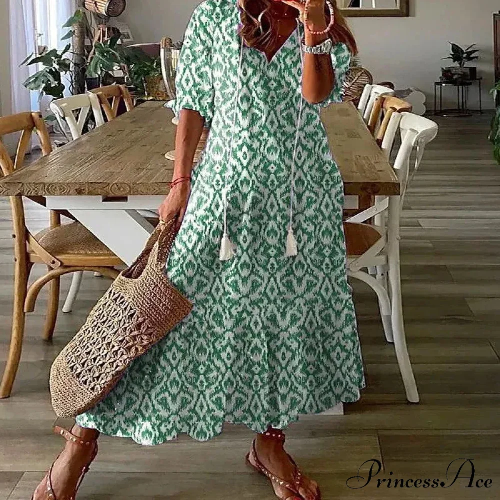 Eclectic Retro Flowery Plunging Neckline Summer Beach Dress - Image 4